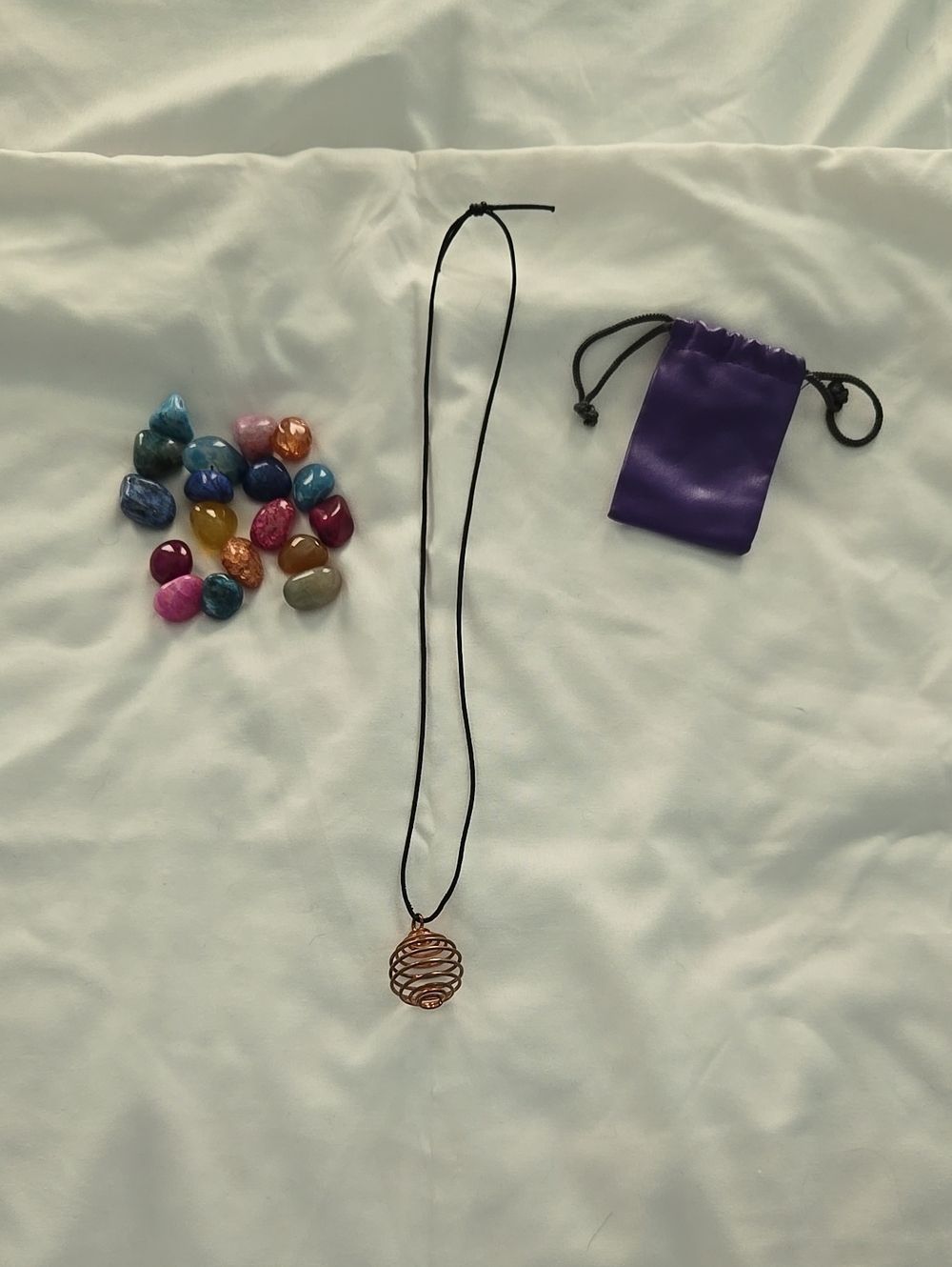 Handmade Copper Spiral Pendant Necklace with Assorted Gemstones